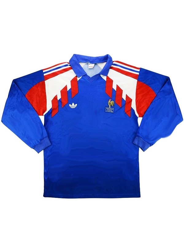 France domicile maillot rétro à manches longues uniforme de football premier maillot de football pour hommes 1988-1990